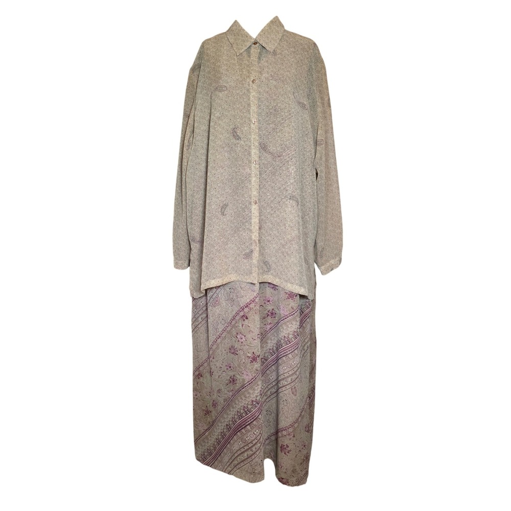 Maggie Mcnaughton Brown Paisley Dress‎ Set 2 Piece Long Sleeve Boho 2X